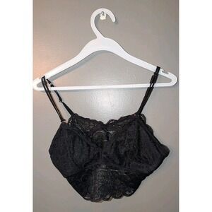 Aerie Women's Black Lacy Lace Halter Scalloped Bralette Bra Size Medium